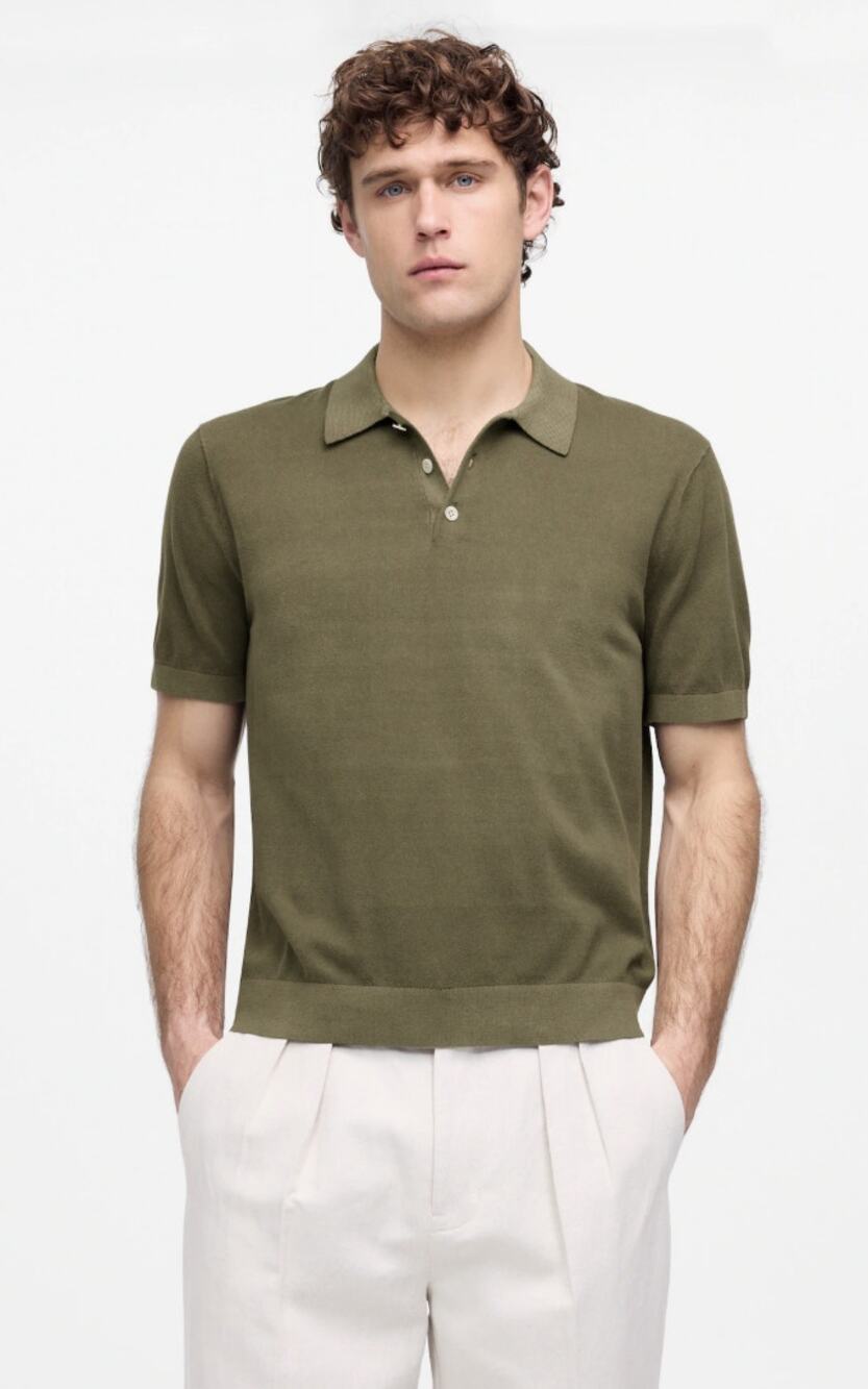 Madewell Garment-Dyed Three-Button Sweater Polo Shirt Mens XS Green NR198 Short